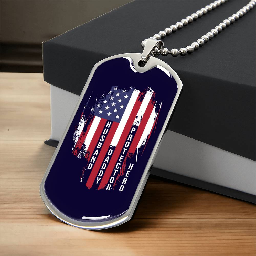 Fathers Day American Flag Tee Sdog Tag Necklace, Husband Daddy Protector Hero Dog Tag Necklace, Fathers Day Flag Gift - Army Tag Necklace, Dog Tag