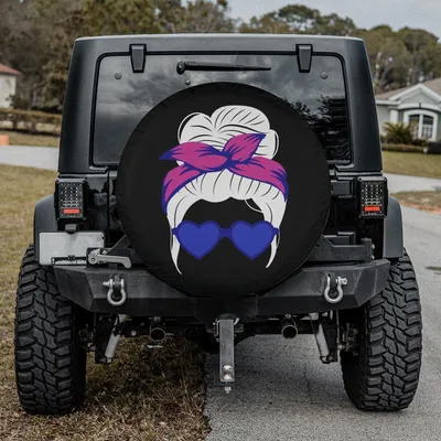 Spare Tire Cover With Messy Bun Design, Backup Camera Tire Cover, Messy Bun With Bow Tie And Sunglasses Tire Cover, Girl Wheel Cover Spare Tire Cover