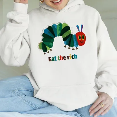 Eat The Rich Unisex Hoodie Hungry Caterpillar Hoodie Activist Hoodie Democratic Socialist Graphic Hoodie Top For Men And Wom