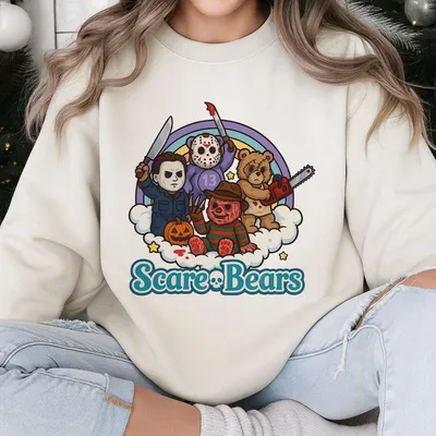 Scare Bears Halloween Vintage Design Sweatshirt With Iconic Characters And Rainbow Graphic Medium Size
