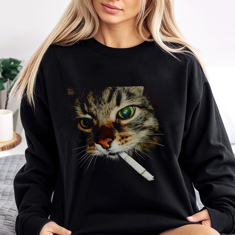 Funny Smoking Cat Meme Sweatshirt Cigarette Kitty Gen Z Joke Sweatshirt Stupid Brainrot Gift Sweatshirt Cat Smoking Cigarette Meme Cat