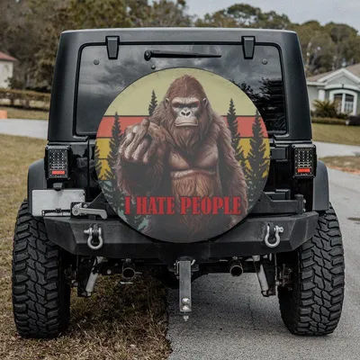 Bigfoot I Hate People Spare Tire Cover, Funny Sasquatch Graphic, All Weather Vinyl, Universal Fit For Truck 4x4, Off-Road, Camera Hole Ready Spare Tire Cover