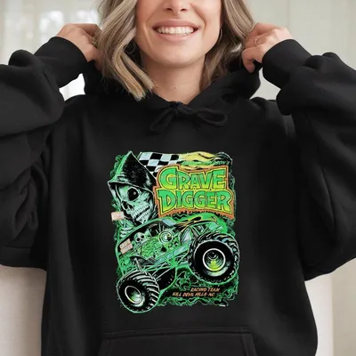 Vintage Dennis Andersona Grave Digger Monster Truck Hoodie Retro Racing Graphic Hoodie Unisex Casual Hoodie