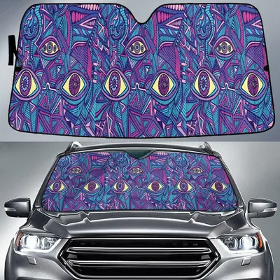 Blue Tone Scary Eyes Shapes All Over Print Car Sun Shades Cover Auto Windshield PrintSyde
