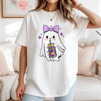 Ghost Halloween T-Shirt With Energy Drink Fall Ghost Girl T-Shirt Spooky Season Caffee T-Shirt Alani Inspired Halloween T-Shirt Gho