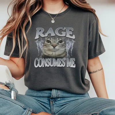 Rage Consumes Me Cat T-Shirt Funny Cat Meme T-Shirt Vintage Unhinged Cat T-Shirt Silly Cat Graphic T-Shirt Weird Humor Unisex T-Shirt