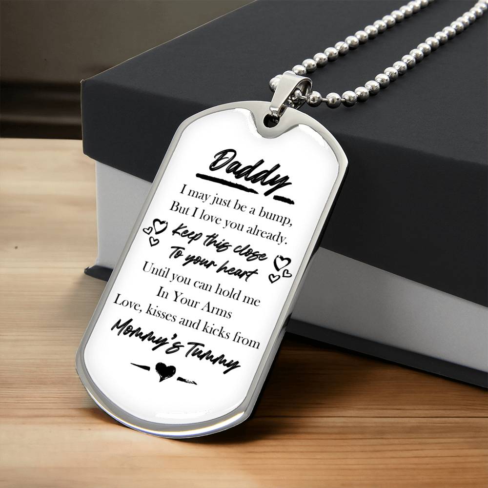 Daddy To Be Necklace, New Dad Necklace Gift, First Time Dad, New Dad Gift From Mommy's Tummy, Bump Message - Army Tag Necklace, Dog Tag