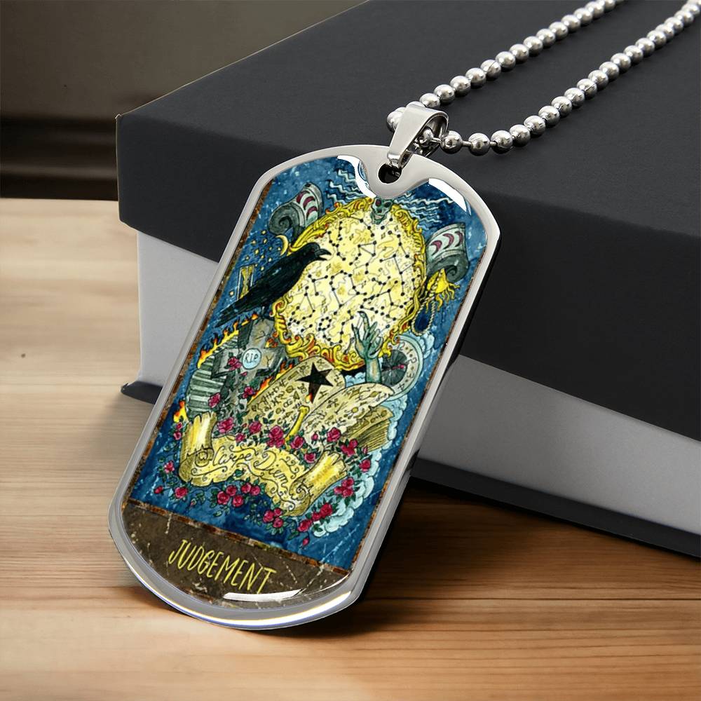 Tarot Card Necklace. Silver Or Gold. For Wiccans, Astrology, Zodiac, Spiritual, Best Friend. Boho. Judgement Card - Army Tag Necklace, Dog Tag