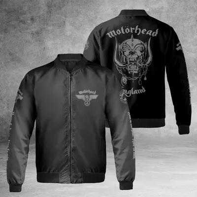 MotöRhead England Windproof Bomber Jacket, Rock Metal Band Skull Design, Black Biker Streetwear Bomber Jacket