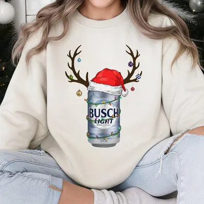 Busch Light Christmas Sweatshirt, Beer Can Reindeer Graphic, Funny Holiday For Men And Women, Winter Casual