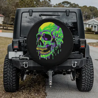 Neon Slime Dripping Skull Spare Tire Cover - Glow Goth Rock Band Art Spare Tire Cover