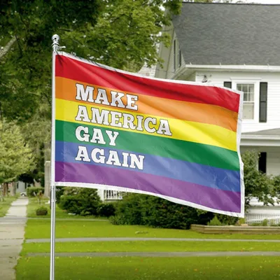 Make America Gay Again Rainbow Pride Slogan House Flag Lgbtq+ Activism Decor Horizontal House Flag