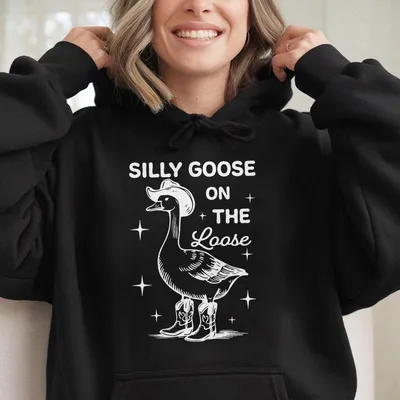 Silly Goose On The Loose Hoodie Funny Meme Hoodie For Men Women Trendy Gift Animal Humor Graphic Cotton Apparel Vintage