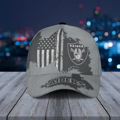Las Vegas Raiders Baseball Cap Distressed Map Print  Thin Silver Line Us Flag Fan Gear Black Baseball Cap