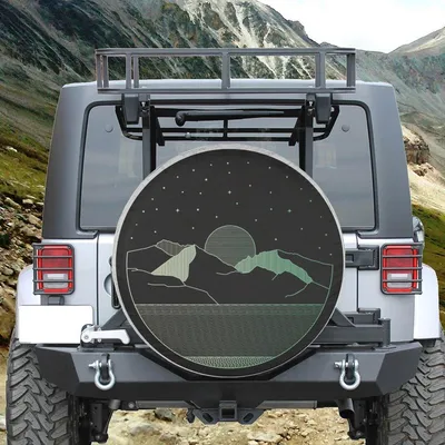 Minimalist Mountain Landscape Spare Tire Cover, Night Sky Line Art Design For Outdoor Adventure Lovers Spare Tire Cover