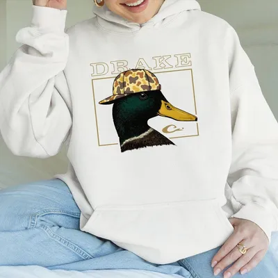 Drake Waterfowl Hoodie Duck With Camo Hat Hunting, Outdoor Waterfowl Apparel, Warm Hoodie For Hunters, Classic Hunting Style Hoodie