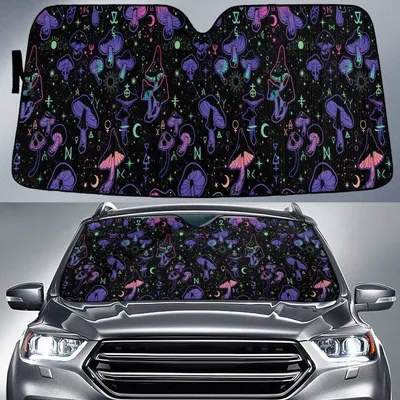 Neon Mushroom Universe System Black Car Sun Shades Cover Auto Windshield PrintSyde