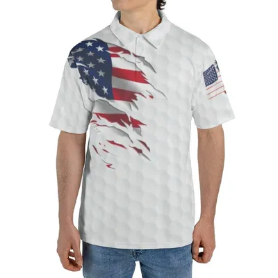 The Golf Father Polo, American Flag Graphic, Mens Patriotic Golf Polo Shirt, Funny Quote Top, Usa Themed Activewear