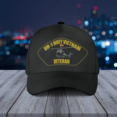 Baseball Cap Vietnam Veteran Uh-1 Huey Helicopter Black Tribute Cap Baseball Cap