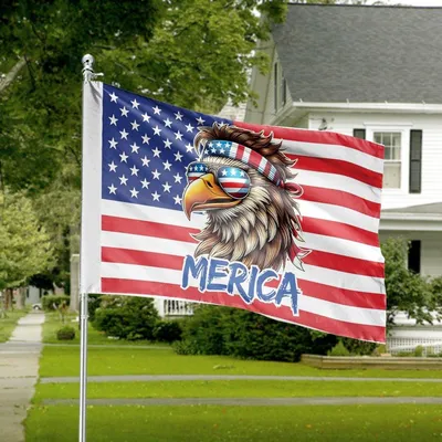 Merica Bald Eagle American Flag Sunglasses Headband House Flag Funny Patriotic Decor Horizontal House Flag