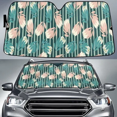 Amaryllis Flower Tone Of Green Striped Car Sun Shades Cover Auto Windshield PrintSyde