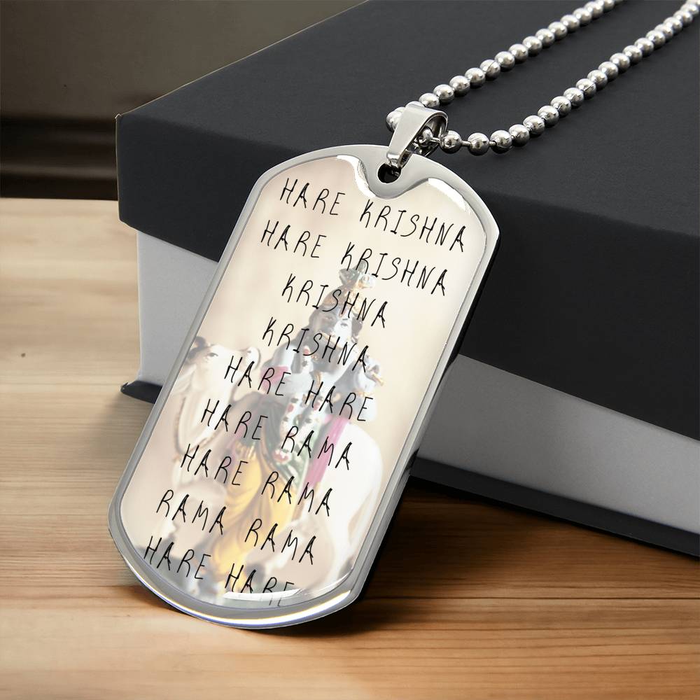 Hare Krishna Iskcon Maha - Mantra Pendant Necklace - Army Tag Necklace, Dog Tag
