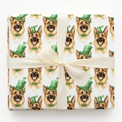 Leprechaun German Shepherd - Gift Wrap for Christmas, Holidays Wrapping Paper, Christmas Wrapping Paper