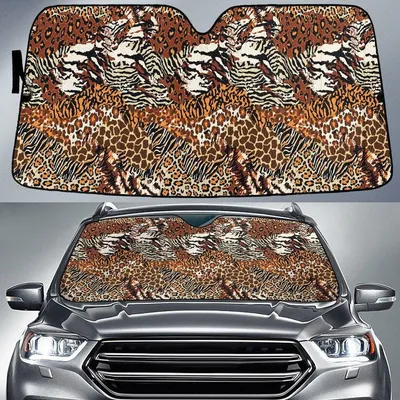 Brown Tone Tiny Leopard Skin Texture Car Sun Shades Cover Auto Windshield PrintSyde