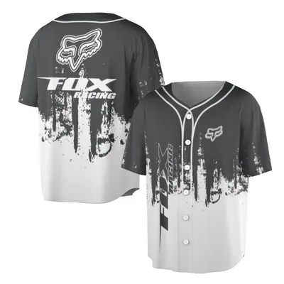Baseball Jersey, Fox Racing Grunge Graphic Baseball Jersey, Black White Dirt Bike Mx Motorcycle Baseball Jersey