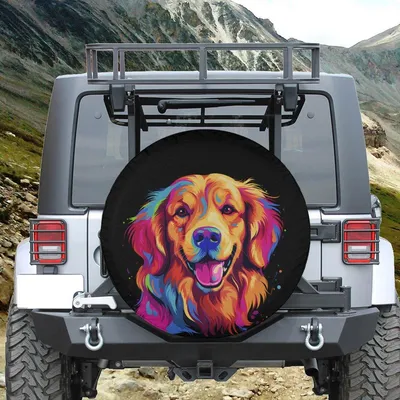 Golden Retriever Tire Cover, Spare Wheel Cover With Golden Retriever Design, Rainbow Dog Spare Tire Cover Spare Tire Cover
