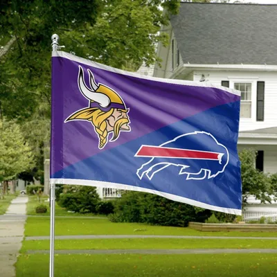 Minnesota Vikings Vs Buffalo Bills Split Design Horizontal House Flag, Bold Nfl Team Rivalry Home Decor Horizontal House Flag