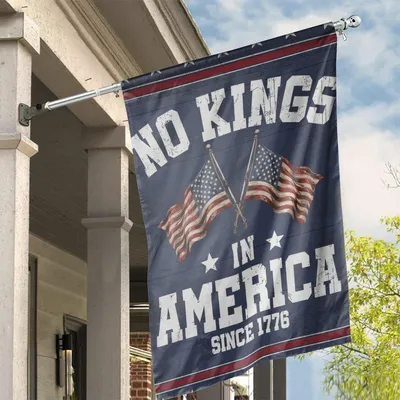 Since 1776 Patriotic Banner, Vertical House Independence Wall Art With Crossed Flags & “No Kings” Quote Vertical House Flag