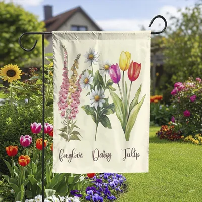 Vertical Garden Flag Foxglove Daisy Tulip Floral Spring Summer Garden Art Double-Sided Vertical Garden Flag