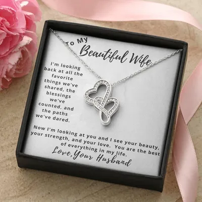 My Beautiful Wife- Looking At You-Love Your Husband Double Hearts Necklace