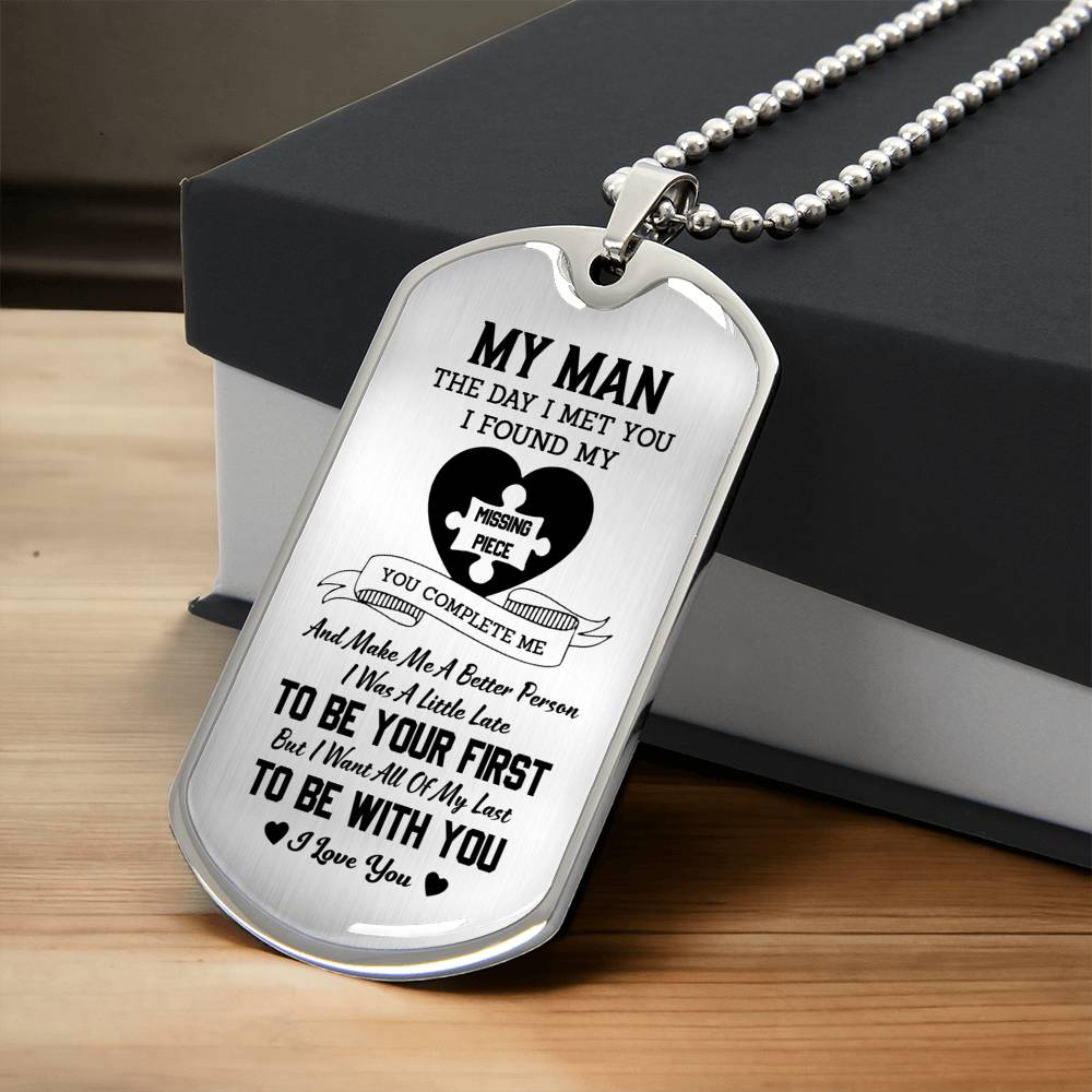 My Man My Misshing Piece Necklace - Army Tag Necklace, Dog Tag
