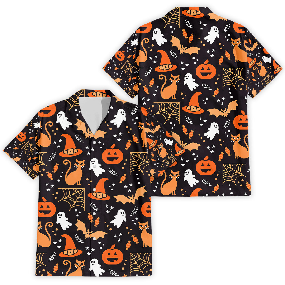 Halloween Orange Party Shirt - Spooky Pattern Hawaiian