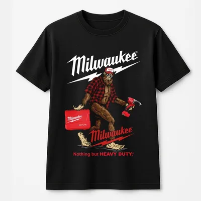 Milwaukee Tools Bigfoot With Drilling Machine 2 Sided Unisex T-Shirt, Halloween Character Graphic Cotton Unisex T-Shirt, Gift For Men And Women