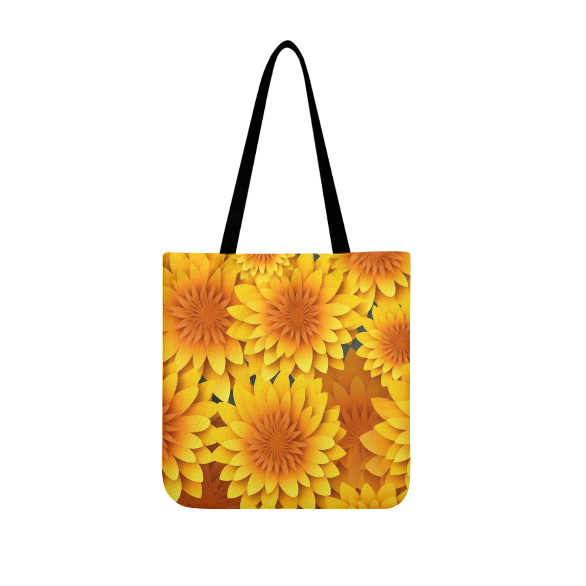 Close-Up Sunflower Bloom Print Tote Bag – Yellow Orange