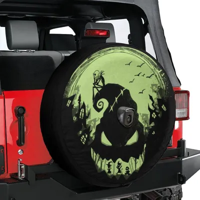 Glow In The Dark Halloween Spare Tire Cover, Scary Skull Night Scene Design, Spooky Horror Theme, Waterproof Uv Protection Wheel Cover, Universal Fit Spare Tire Cover