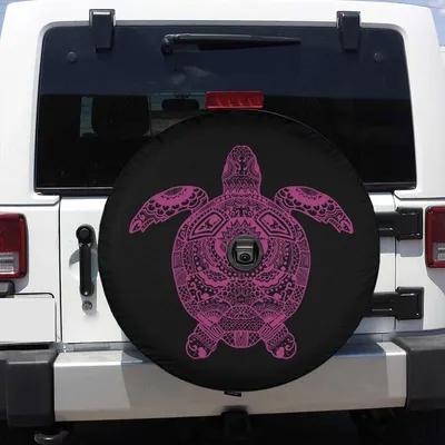 Mandala Sea Turtle Design, Boho Tribal Ocean Art, Pink Purple Turtle Illustration, Spiritual Coastal Decor, Beach Life Symbol Design Spare Tire Cover