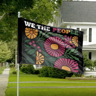 We The People Retro Floral House Flag, Boho Equality Protest Flag, Peace Love Unity Yard Decor Horizontal House Flag