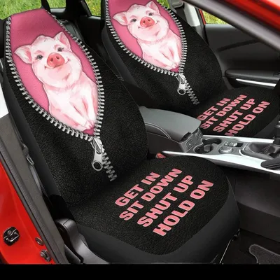 Cool Pig Leather Zip Pattern On Car Seat Cover, Pig Front Car Seat Cover