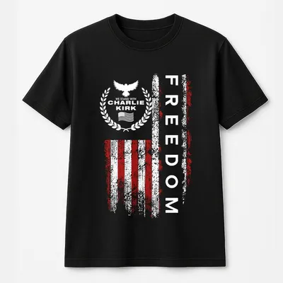 Freedom Charlie Kirk Usa Flag T-Shirt, We Stand With Charlie Kirk T-Shirt, Patriotic American Pride T-Shirt, Gift For Men & Women