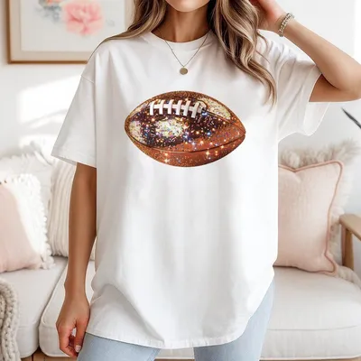 Shiny Glitter Football T-Shirt T-Shirt T-Shirt Sparkly Game Day T-Shirt Cute Fall Footballtailgate Outfit Bling