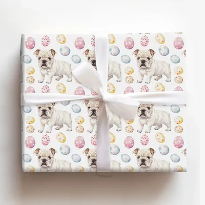 Easter Eggs with the Bulldog - Gift Wrap for Christmas, Holidays Wrapping Paper, Christmas Wrapping Paper