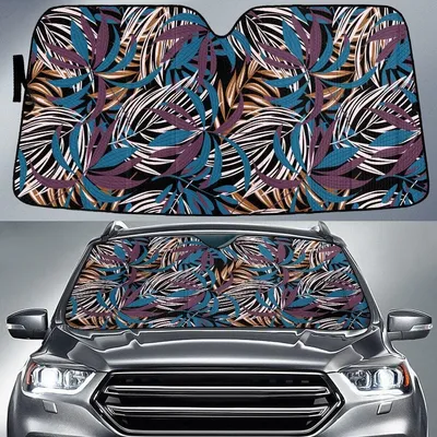 Blue And White Phoenix Tropical Leaf Summer Vibe Car Sun Shades Cover Auto Windshield PrintSyde