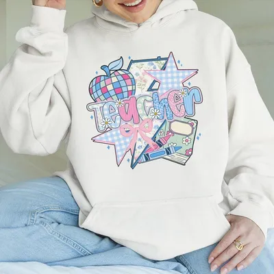 Boho Brushstroke Teacher Floral Coquette Bow Hoodie, Teach Love Inspire Hoodie, Retro Teaching Life Gift, Grandmillennial Floral Teacher Hoodie
