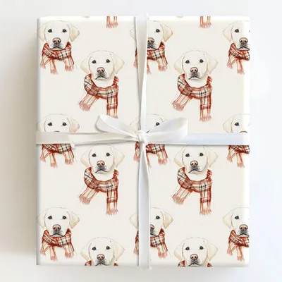 Bundle Up with the White Lab - Gift Wrap for Christmas, Holidays Wrapping Paper, Christmas Wrapping Paper