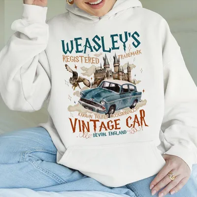 Made In Usa Collection Wizard Flying Car Hoodie Vintage Style Weasley Car Hoodie Bookish Wizard Hoodie Womenswear For Mom