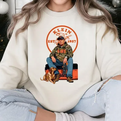Klein Tools Graphic Sweatshirt Camo Sweatshirt Tradesman With Dog Work Sweatshirt For Skilled Workers Electricians And Tool